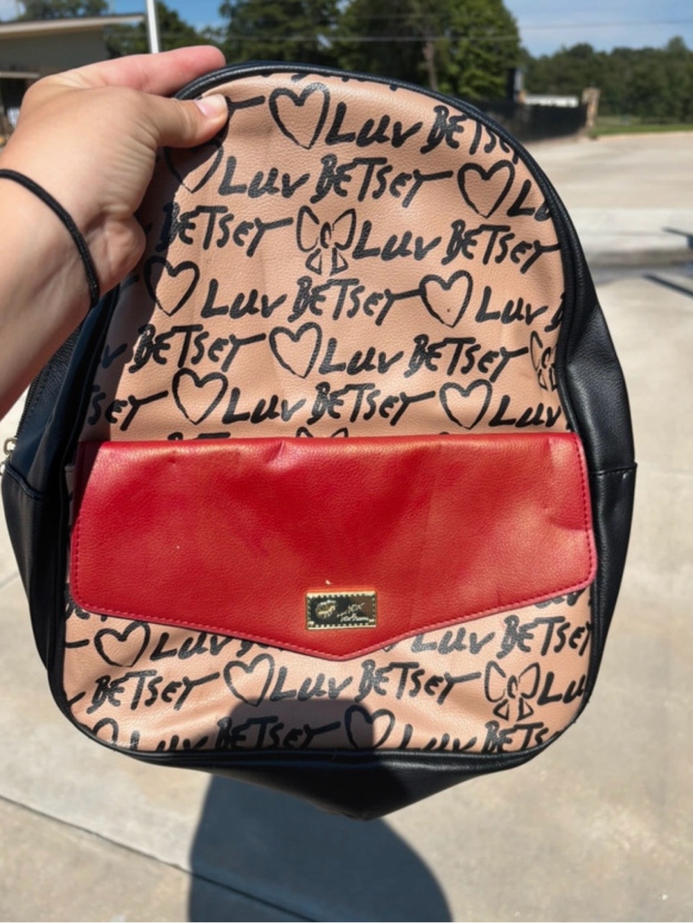 Betsey Johnson Black Red Logo Script Backpack